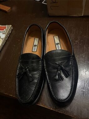 Men's Black Leather Tassel Loafers Soft flex by French Shriner size 7.5w